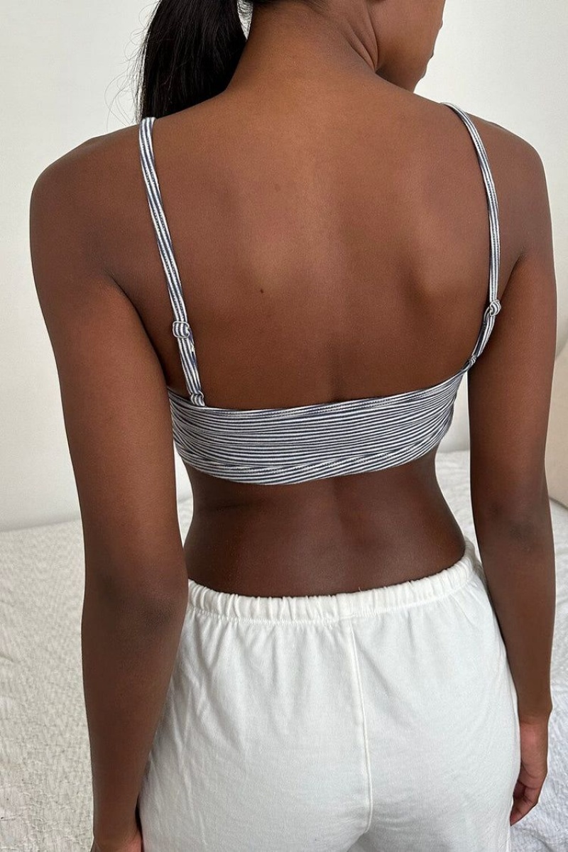 Soutien Gorge Brandy Melville Lainey Rayé Bleu Marine Blanche | SVJ-52687002